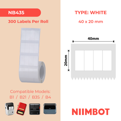 NB435 - NIIMBOT - B1 / B21 / B3S / B4 - 10MM X 20MM / 4 LINES - 1,200 WHITE LABELS