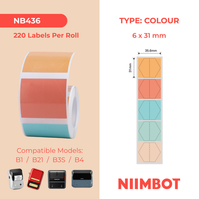 NB436 - NIIMBOT - B1 / B21 / B3S / B4 - 35.6X31MM - 220 MULTI-COLOUR HEXAGON LABELS