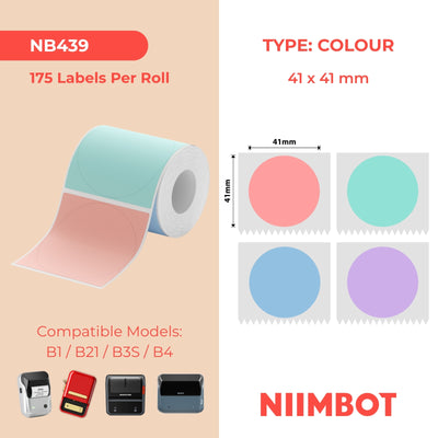 NIIMBOT - B Range - 41x41mm - Muliti-Colour Round - 175 Labels