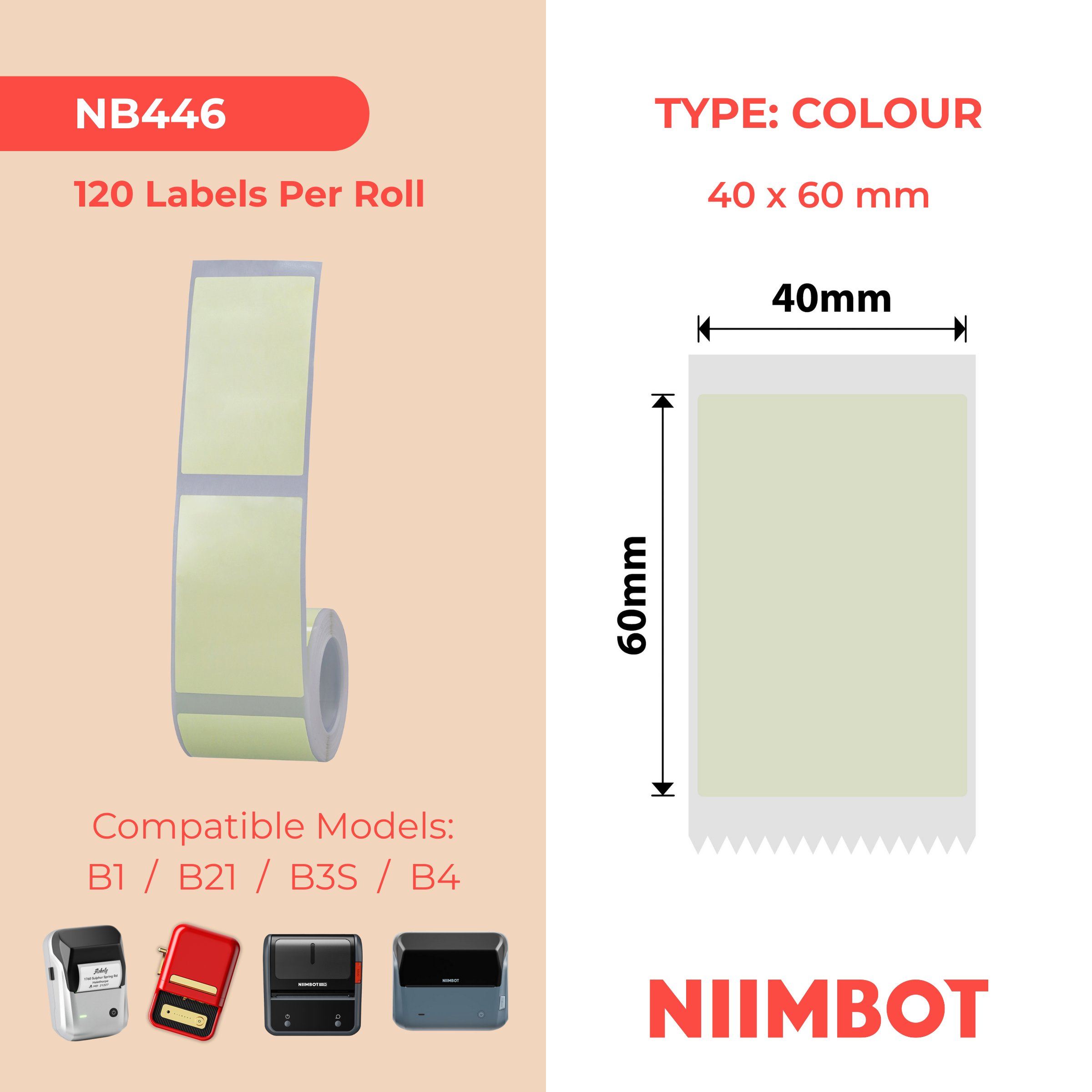 NB446 - NIIMBOT - B1 / B21 / B3S / B4 - 40X60MM - 120 GREEN LABELS