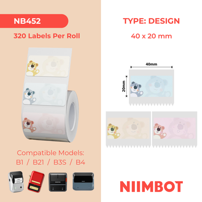 NB452 - NIIMBOT - B1 / B21 / B3S / B4 - 40X20MM - 320 CUTE BEAR LABELS