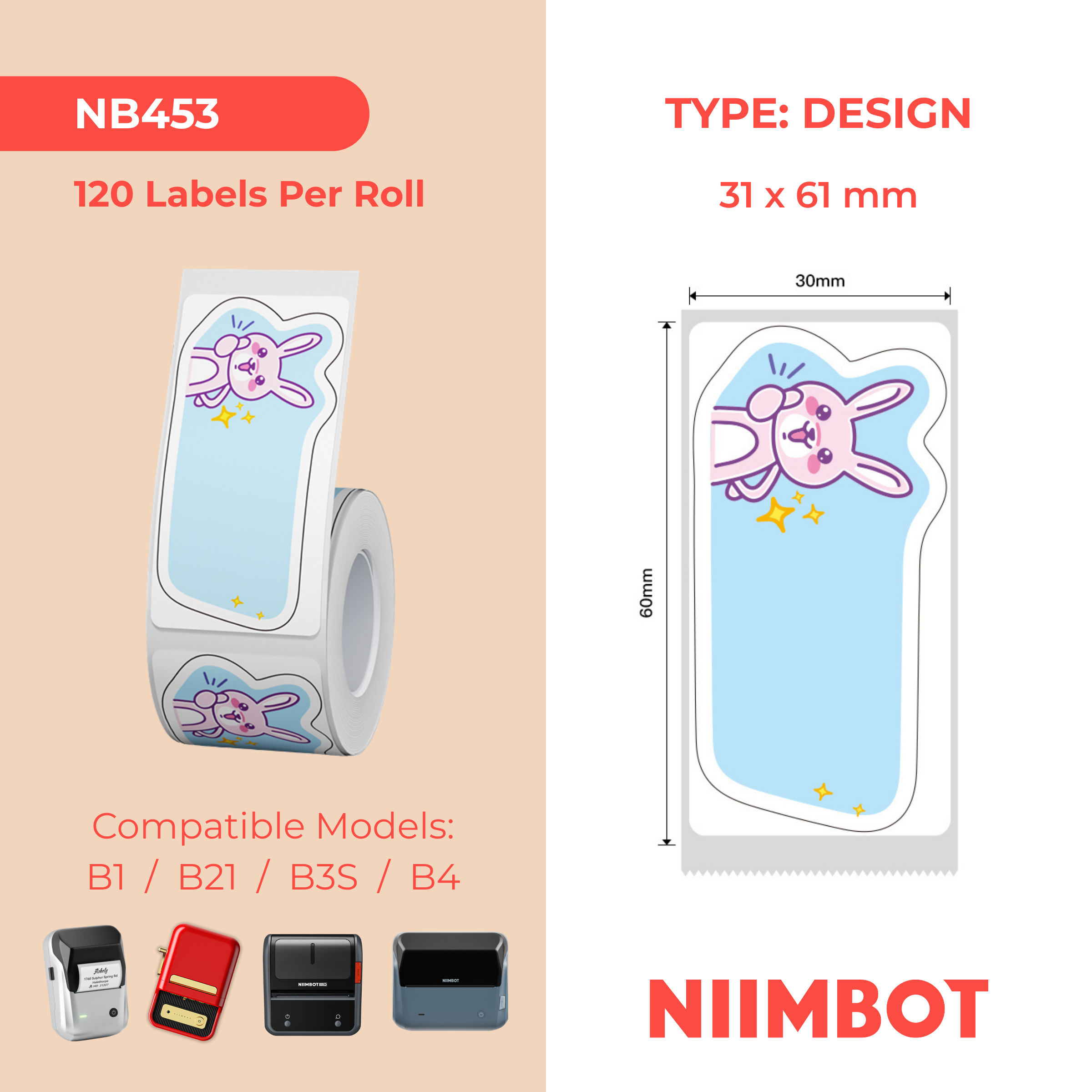 NB453 - NIIMBOT - B1 / B21 / B3S / B4 - 31X61MM - 120 GOOD JOB LABELS