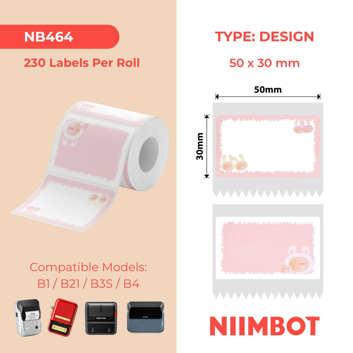 NIIMBOT - B Range - 50x30mm - Peach - 230 Labels