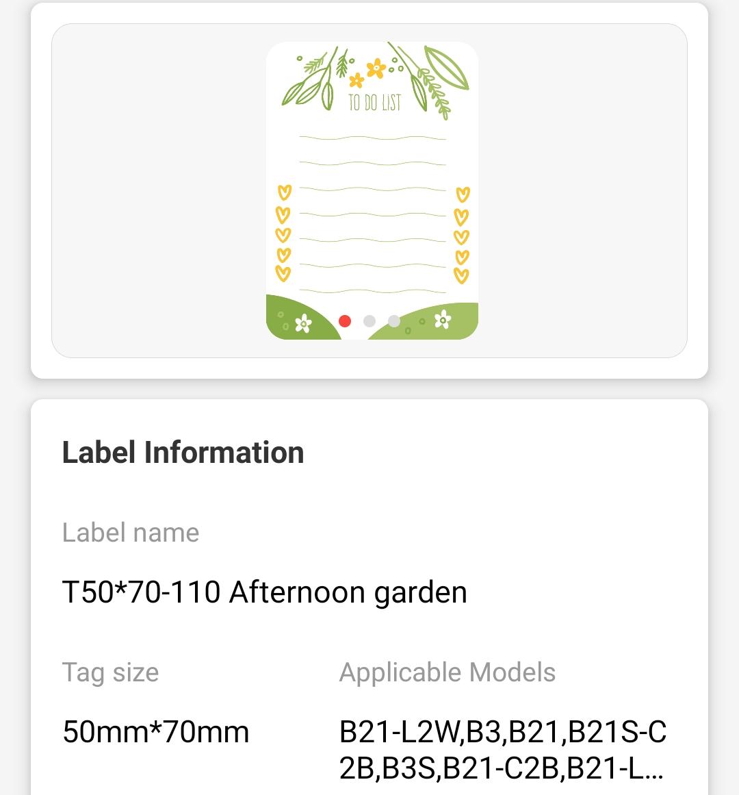NB466 - NIIMBOT - B1 / B21 / B3S / B4 - 50X70MM - 110 GARDEN LABELS
