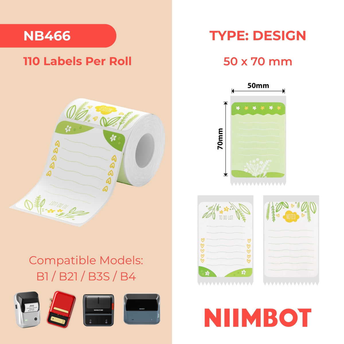 NIIMBOT - Gamma B - 50x70mm - Giardino - 110 Etichette