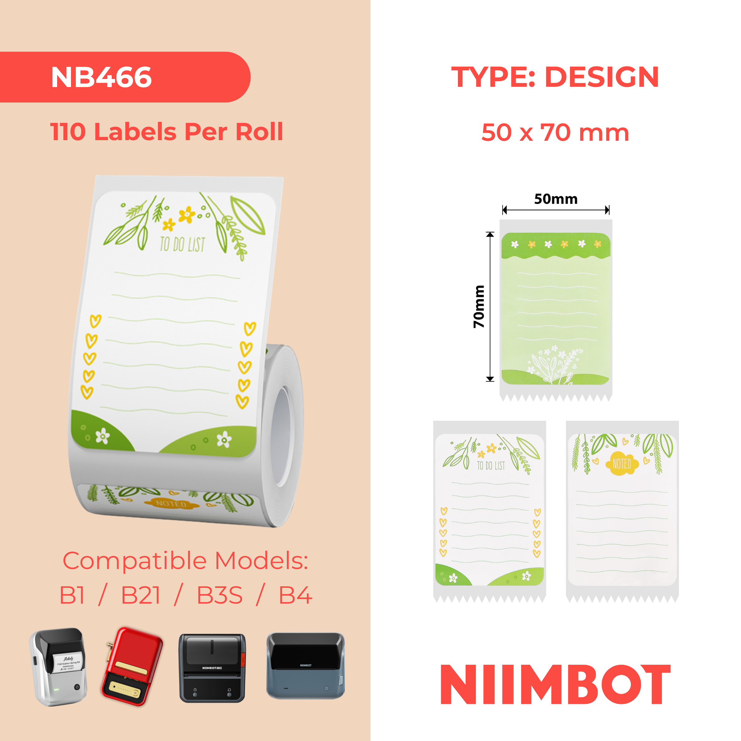 NB466 - NIIMBOT - B1 / B21 / B3S / B4 - 50X70MM - 110 GARDEN LABELS