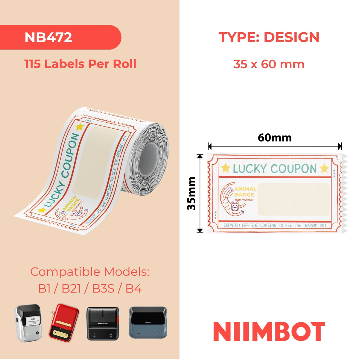 NIIMBOT - B Range - 35x60mm - Lucky Tiger - 115 Labels