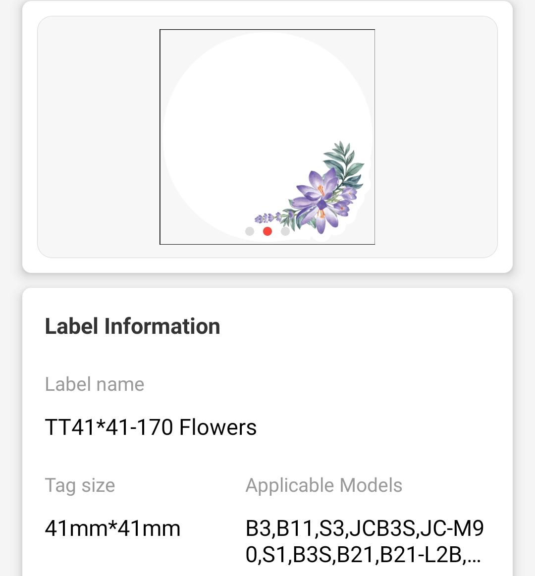 NB474 - NIIMBOT - B1 / B21 / B3S / B4 - 41X41MM - 170 TRANSPARENT WHISPERING FLOWERS LABELS