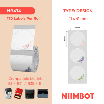 NB474 - NIIMBOT - B1 / B21 / B3S / B4 - 41X41MM - 170 TRANSPARENT WHISPERING FLOWERS LABELS