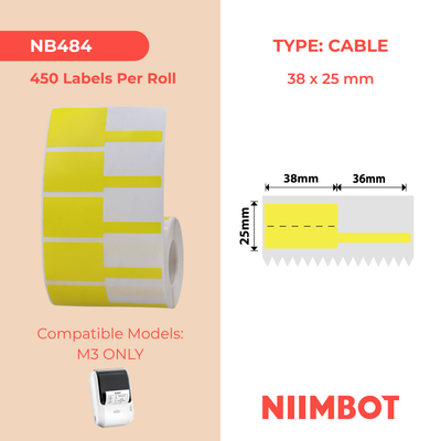 NB484 - NIIMBOT - M3 ONLY - 38X25+36MM - 450 YELLOW CABLE LABELS