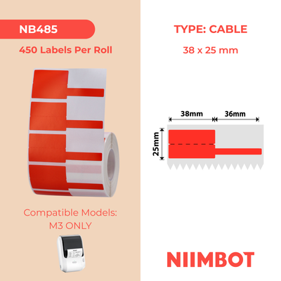 NB485 - NIIMBOT - M3 ONLY - 38X25+36MM - 450 RED CABLE LABELS