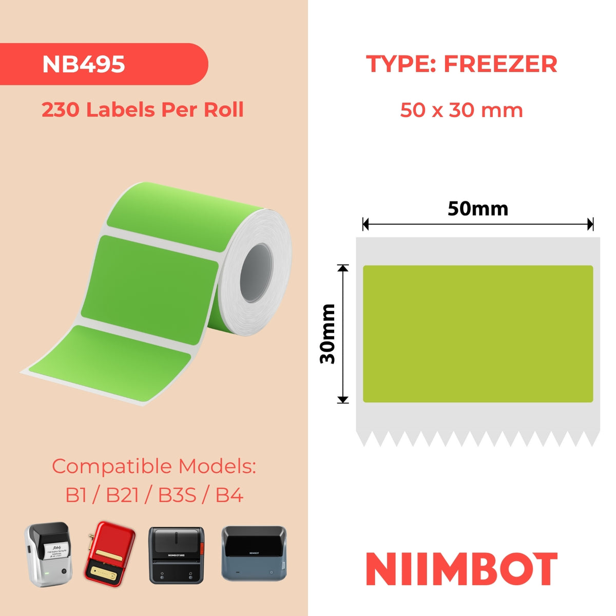 NIIMBOT - B Range - 50x30mm - Bean Green Freezer - 230 Labels