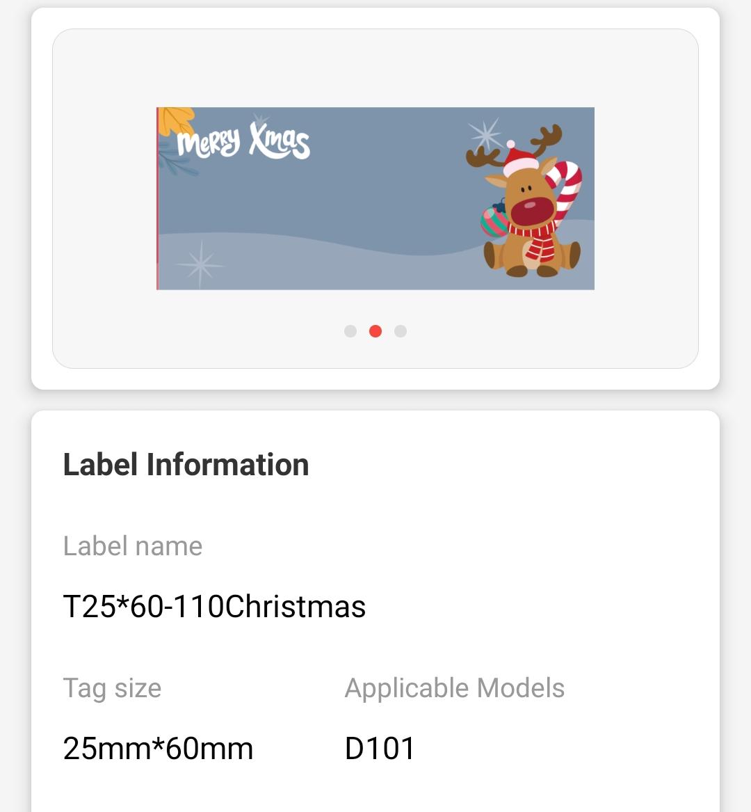 NB497 - NIIMBOT - D101 ONLY - 25X60MM - 110 CHRISTMAS LABELS