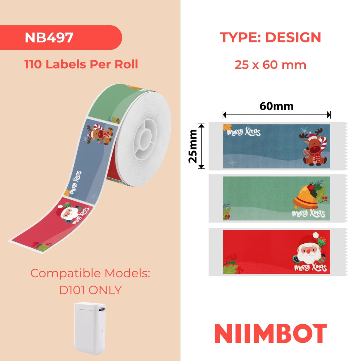 NIIMBOT - D101 Only - 25x60mm - Christmas - 110 Labels