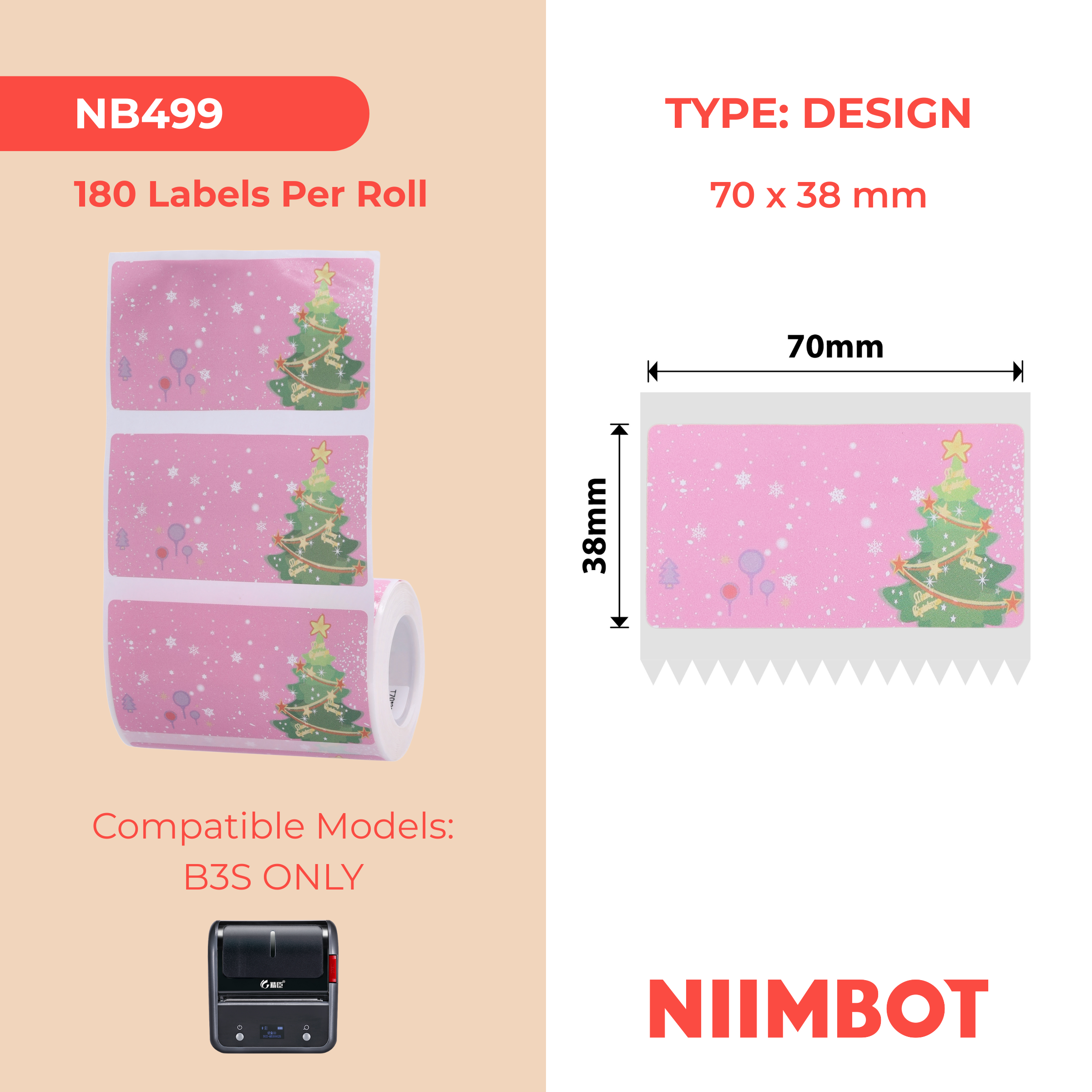 NB499 - NIIMBOT - B3S / B4 ONLY - 70X38MM - CHRISTMAS TREE LABELS