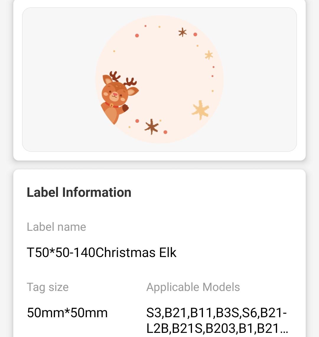NB500 - NIIMBOT - B1 / B21 / B3S / B4 - 50X50MM - 140 CHRISTMAS ELK LABELS