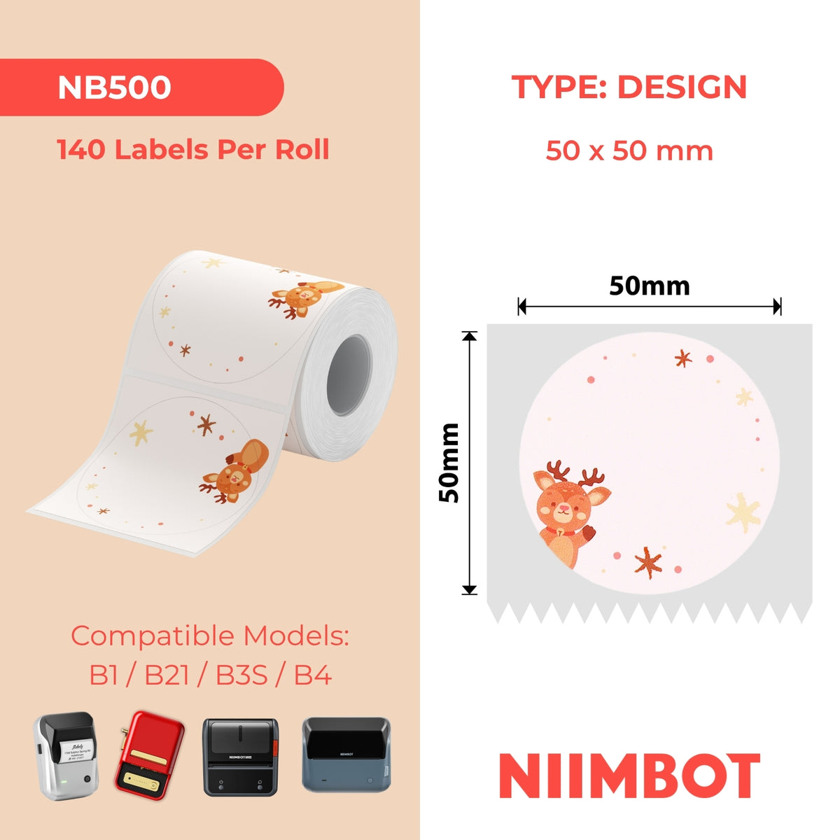 NIIMBOT - B Range - 50x50mm - Christmas Elk - 140 Labels