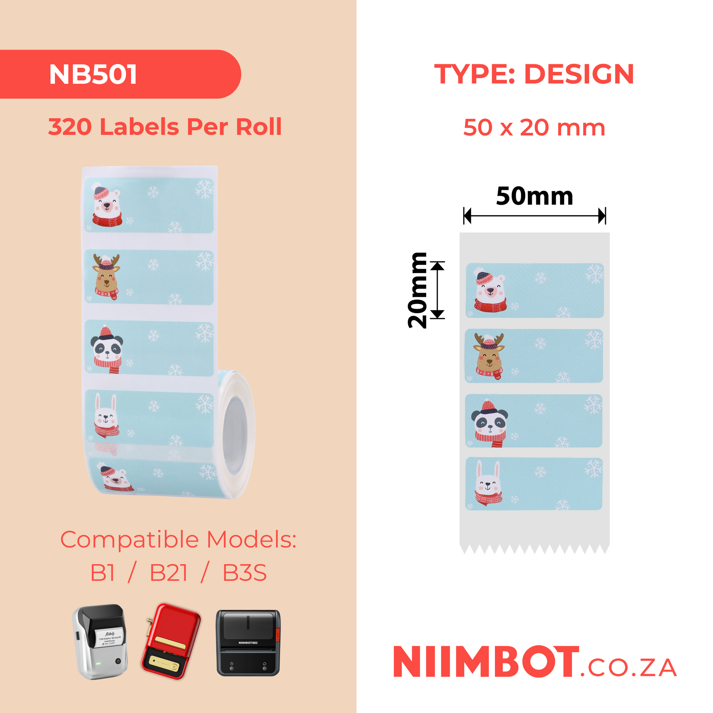 NB501 - NIIMBOT - B1 / B21 / B3S / B4 - 50X20MM - 320 CHRISTMAS CUTE LABELS
