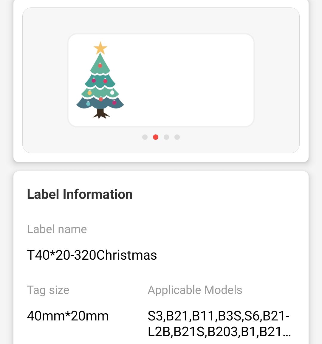 NB502 - NIIMBOT - B1 / B21 / B3S / B4 - 40X20MM - 320 CHRISTMAS LABELS