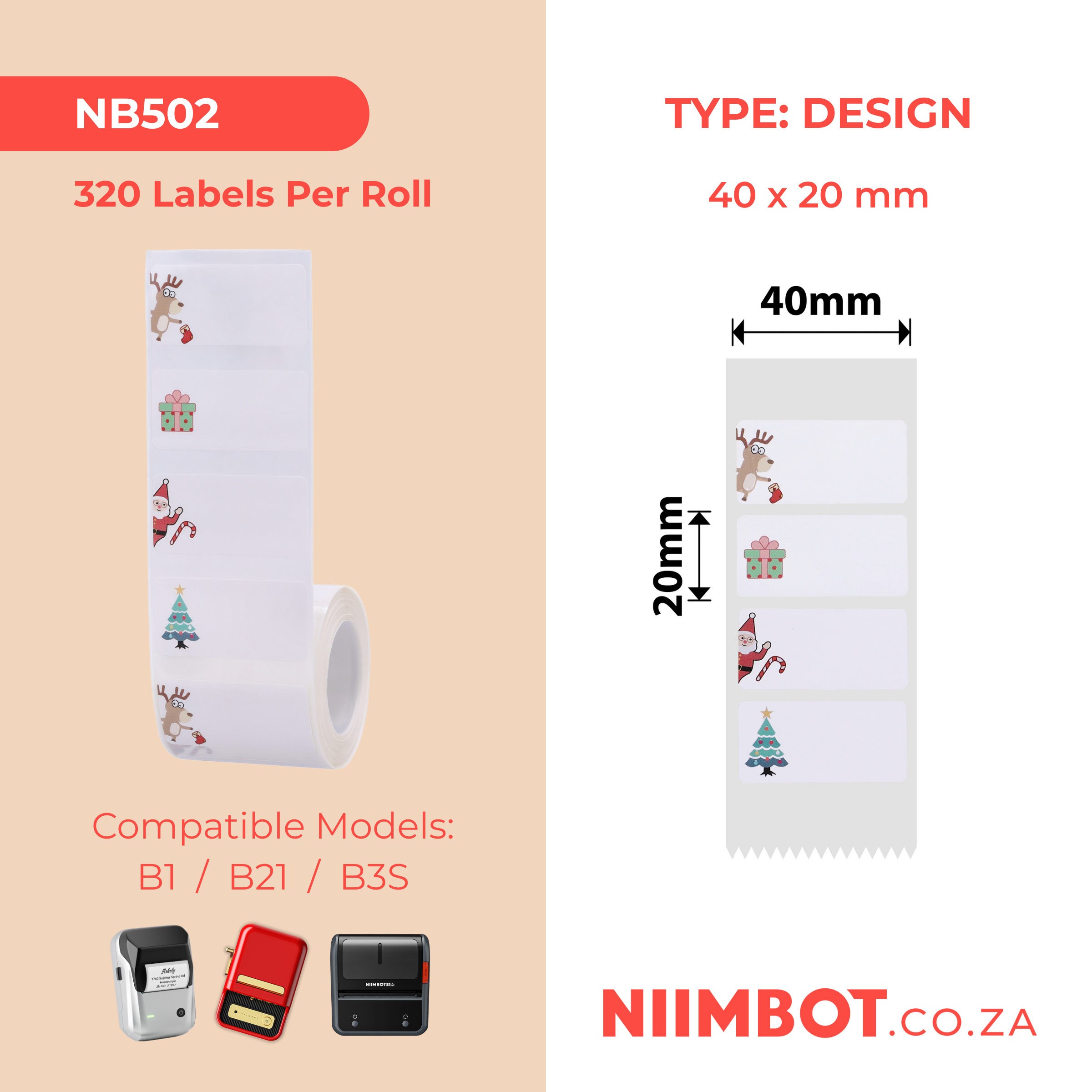 NB502 - NIIMBOT - B1 / B21 / B3S / B4 - 40X20MM - 320 CHRISTMAS LABELS