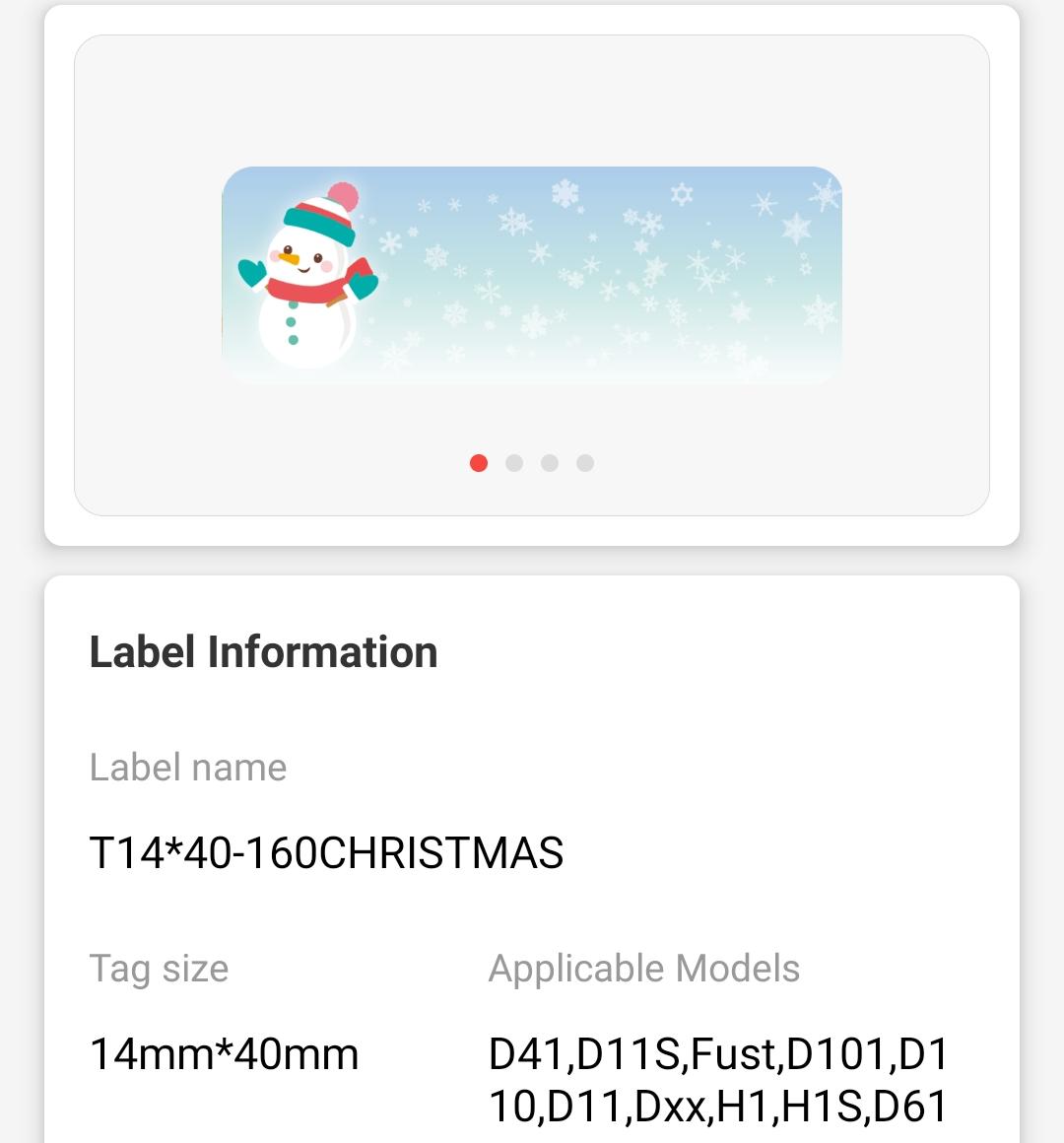 NB504 - NIIMBOT - D11 / D101 / D110 / H1S - 14X40MM - 160 CHRISTMAS LABELS