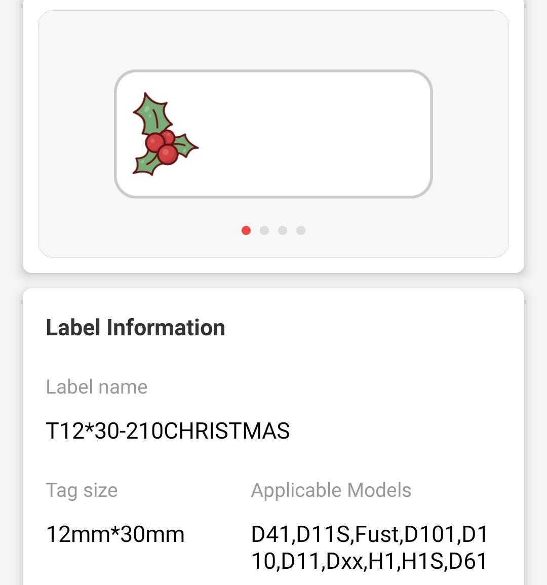 NB505 - NIIMBOT - D11 / D101 / D110 / H1S - 12X30MM - 210 CHRISTMAS LABELS
