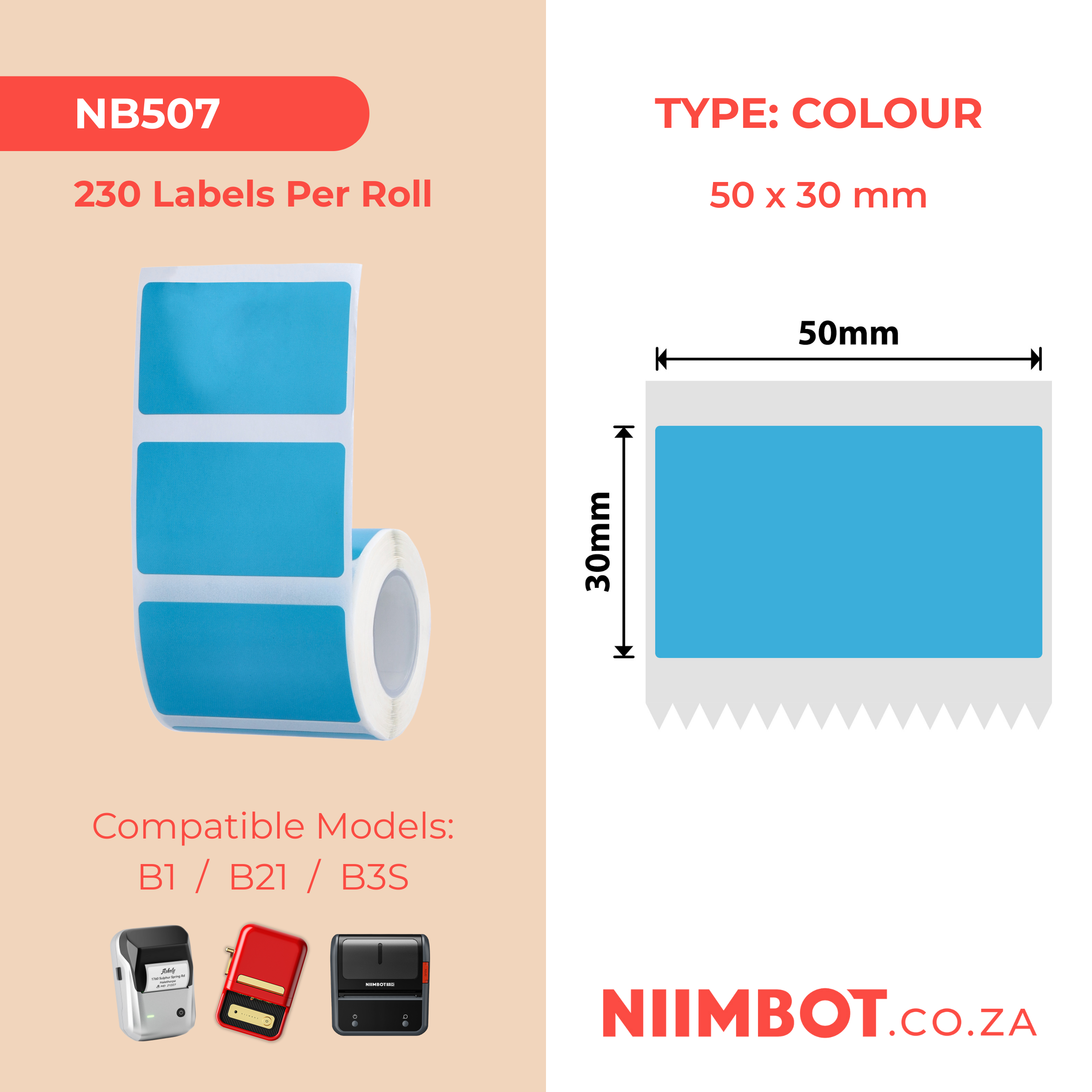 NB507 - NIIMBOT - B1 / B21 / B3S / B4 - 50X30MM - 230 BLUE FREEZER LABELS