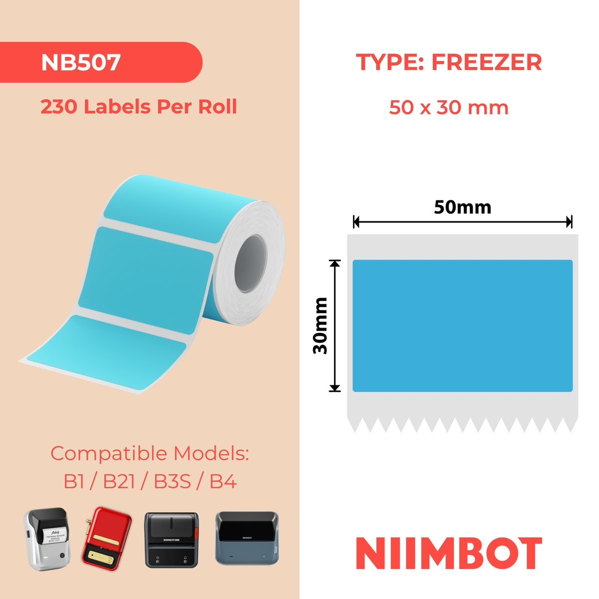 NIIMBOT-Gamme B-50 x 30 mm-Bleu Congélateur-230 étiquettes