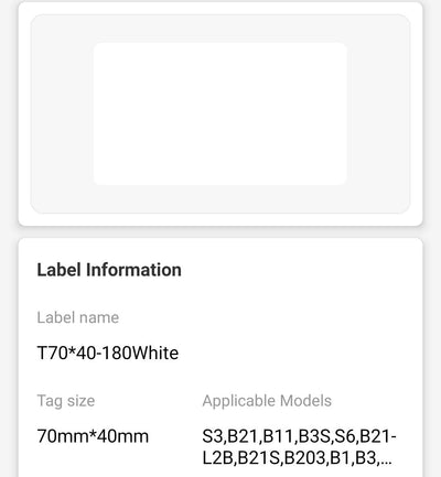 NB508 - NIIMBOT - B3S / B4 ONLY - 70X40MM - 180 WHITE LABELS