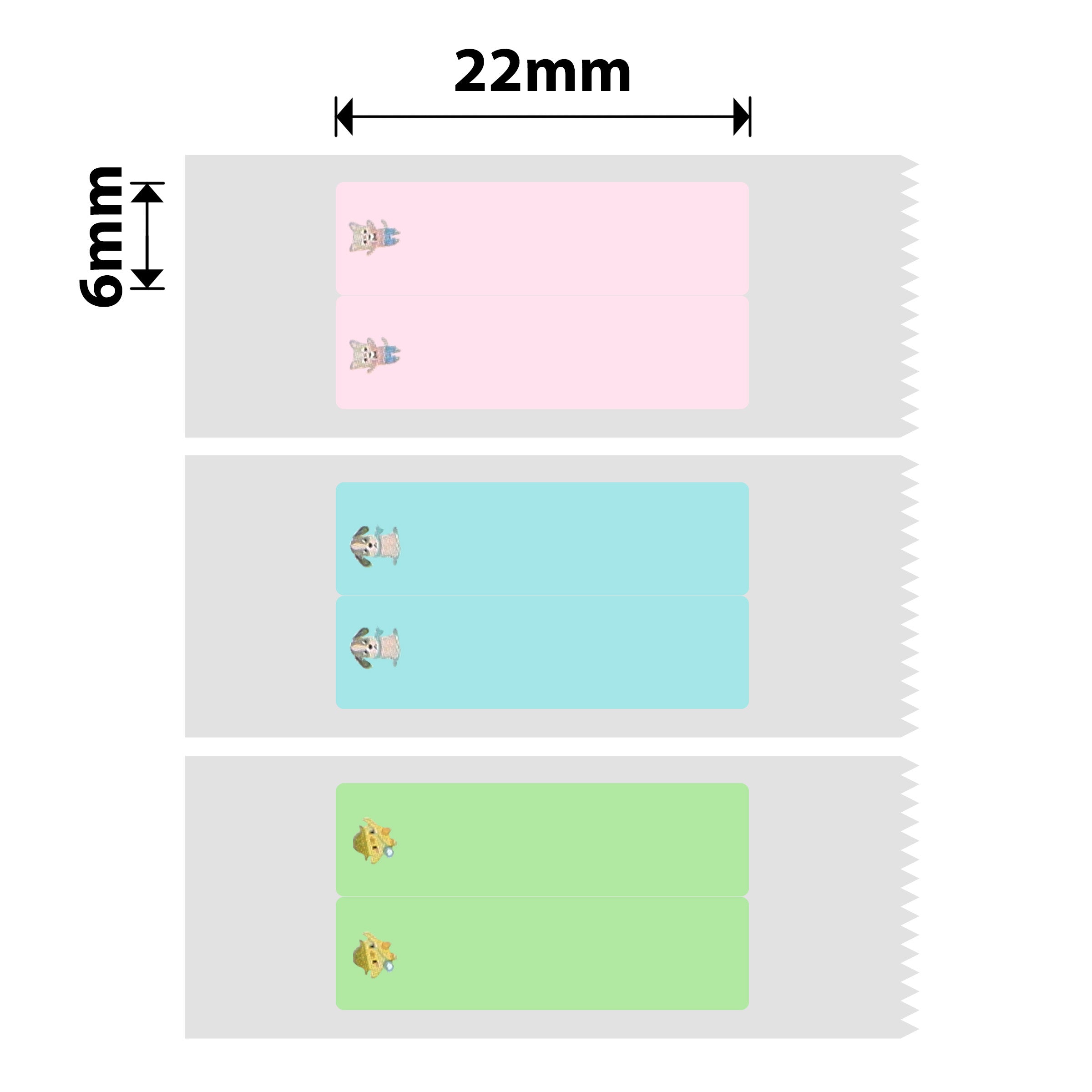 NB512 - NIIMBOT - D11 / D101 / D110 / H1S - 6X22MM/2L - 500 MULTI-COLOUR CUTE PET VERTICAL PEN - STATIONARY LABELS