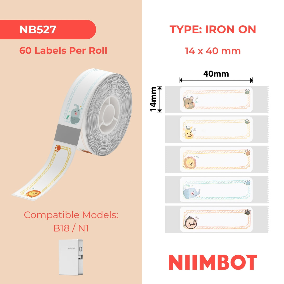 NIIMBOT - N1 - 14x40mm - Circus Iron On - 60 Labels