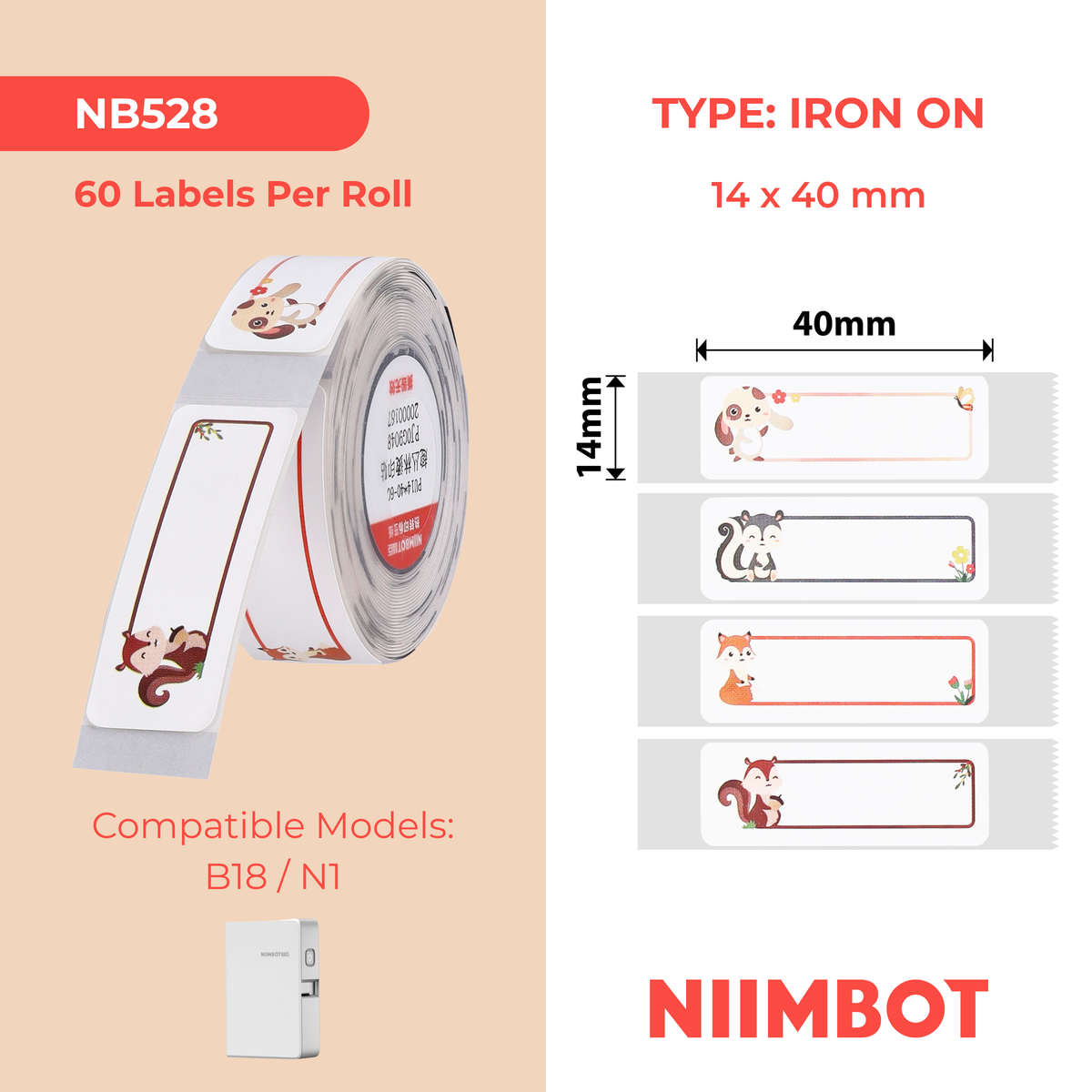 NIIMBOT - N1 - 14x40mm - Fun Jungle Iron On - 60 Labels