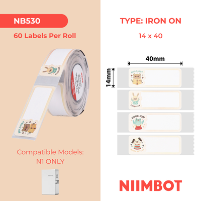 NB530 - NIIMBOT - B18 / N1 - 14X40MM - 60 INSPIRING ANIMALS IRON ON LABELS