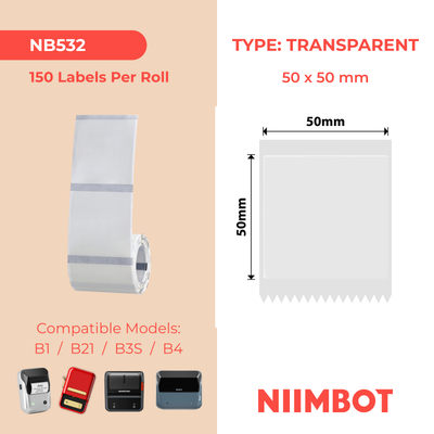 NB532 - NIIMBOT - B1 / B21 / B3S / B4 - 50X50MM - 150 TRANSPARENT LABELS