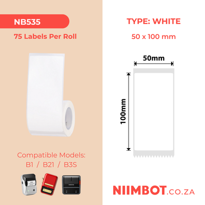 NB535 - NIIMBOT - B1 / B21 / B3S / B4 - 50X100MM - 75 WHITE LABELS