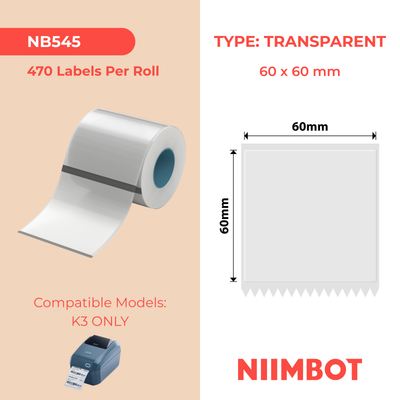 NB545 - NIIMBOT - K2 / K3 - 60X60MM - 470 TRANSPARENT LABELS