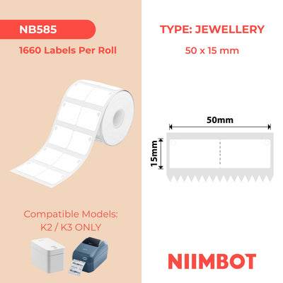 NIIMBOT - K3 Only - 50x15mm - White Jewelry With Hole - 1,660 Labels