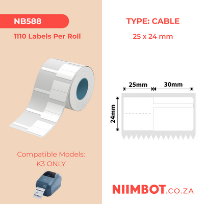 NB588 - NIIMBOT - K2 / K3 - 25X24+25MM - 1,110 WHITE JEWELLERY LABELS
