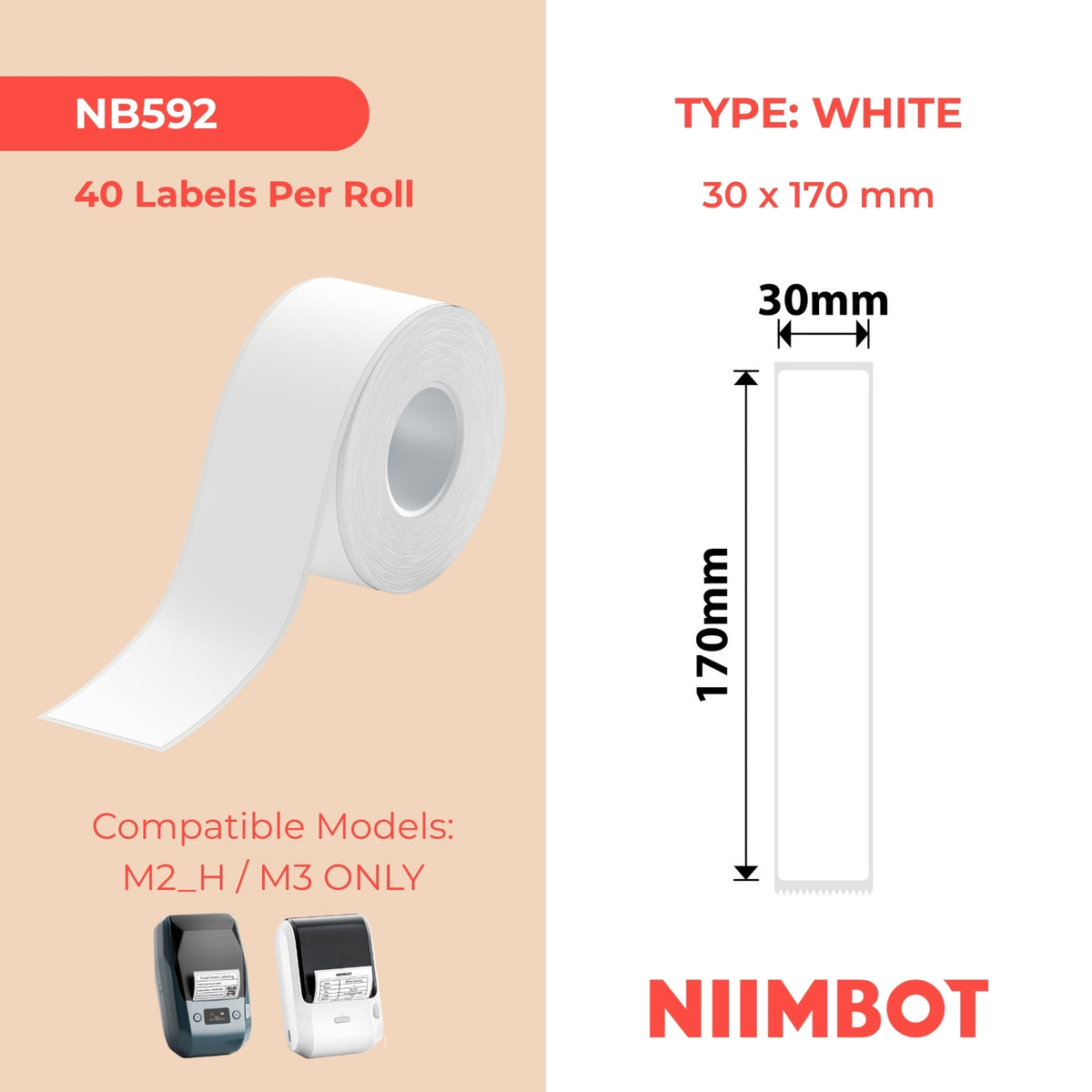 NIIMBOT-M Gamme-30 x 170 mm-Pochette PET blanche-40 étiquettes