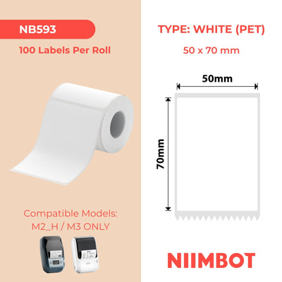 NIIMBOT-M Gamme-50 x 70 mm-PET blanc-100 étiquettes