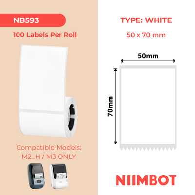 NB593 - NIIMBOT - M2 / M3 - 50X70MM - 100 WHITE PET LABELS