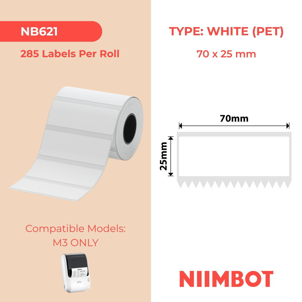 NIIMBOT-M3 seulement-70 x 25 mm-Blanc-285 étiquettes