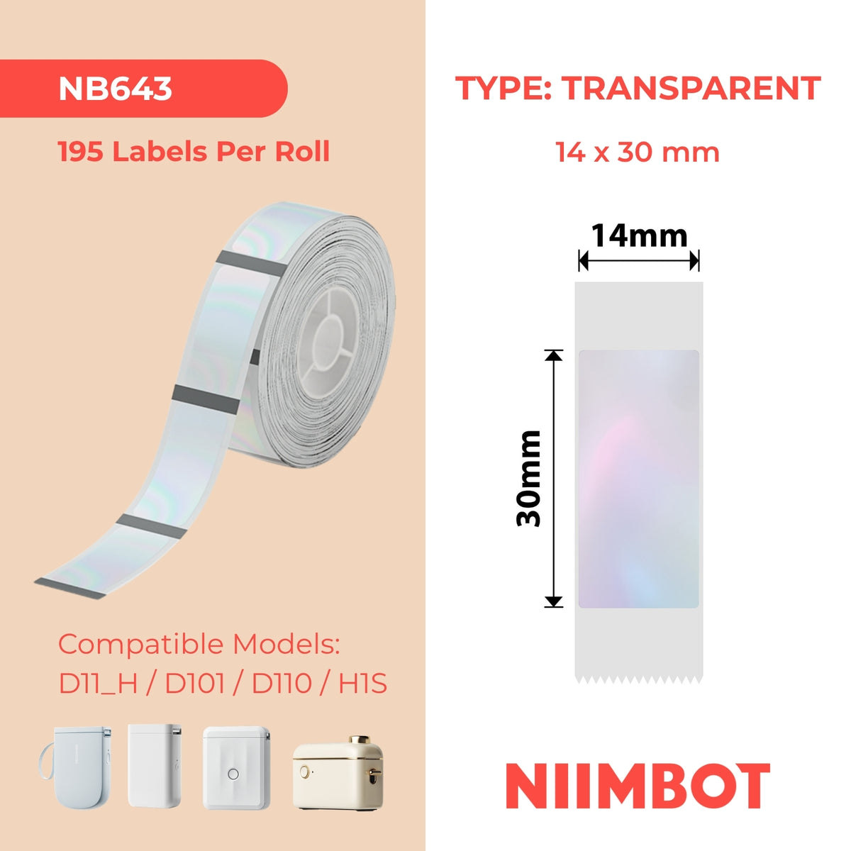 NIIMBOT-Gamme D-14 x 30 mm-Bleu transparent coloré-195 étiquettes