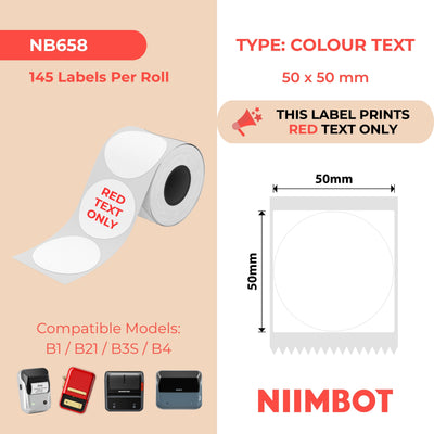 NIIMBOT-Gamme B-50x50mm-Étiquettes rondes blanches avec texte rouge uniquement-145 étiquettes