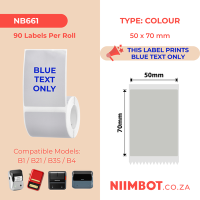 NB661 - NIIMBOT - B1 / B21 / B3S / B4 - 50X70MM - 90 SILVER GREY BLUE TEXT LABELS