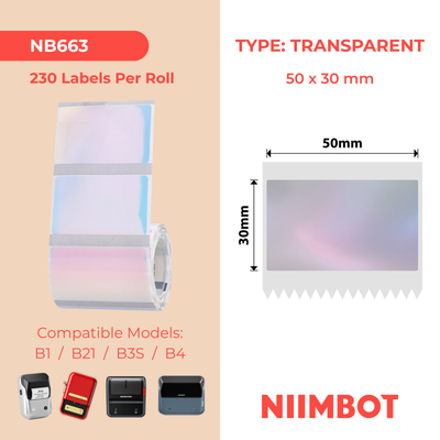 NB663 - NIIMBOT - B1 / B21 / B3S / B4 - 50X30MM - 230 COLORFUL BLUE TRANSPARENT LABELS
