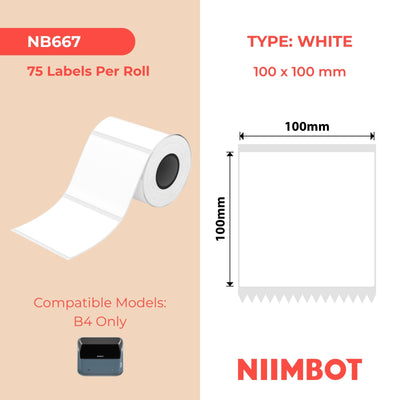 NIIMBOT - B4 Only - 100x100mm - White - 75 Labels