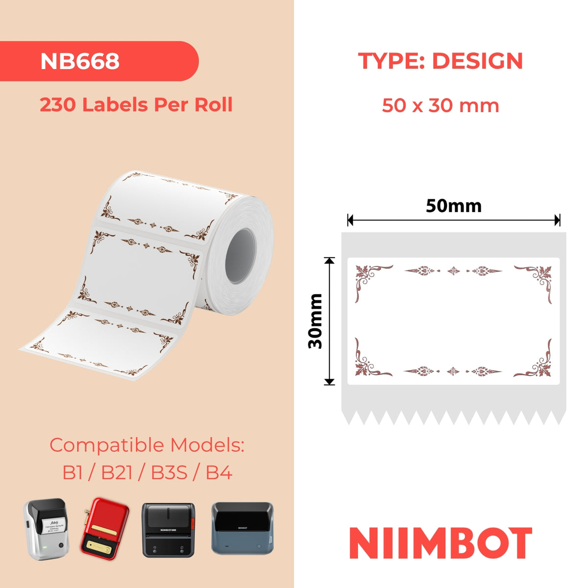 NIIMBOT - Gamma B - 50x30mm - Modello B - 230 etichette