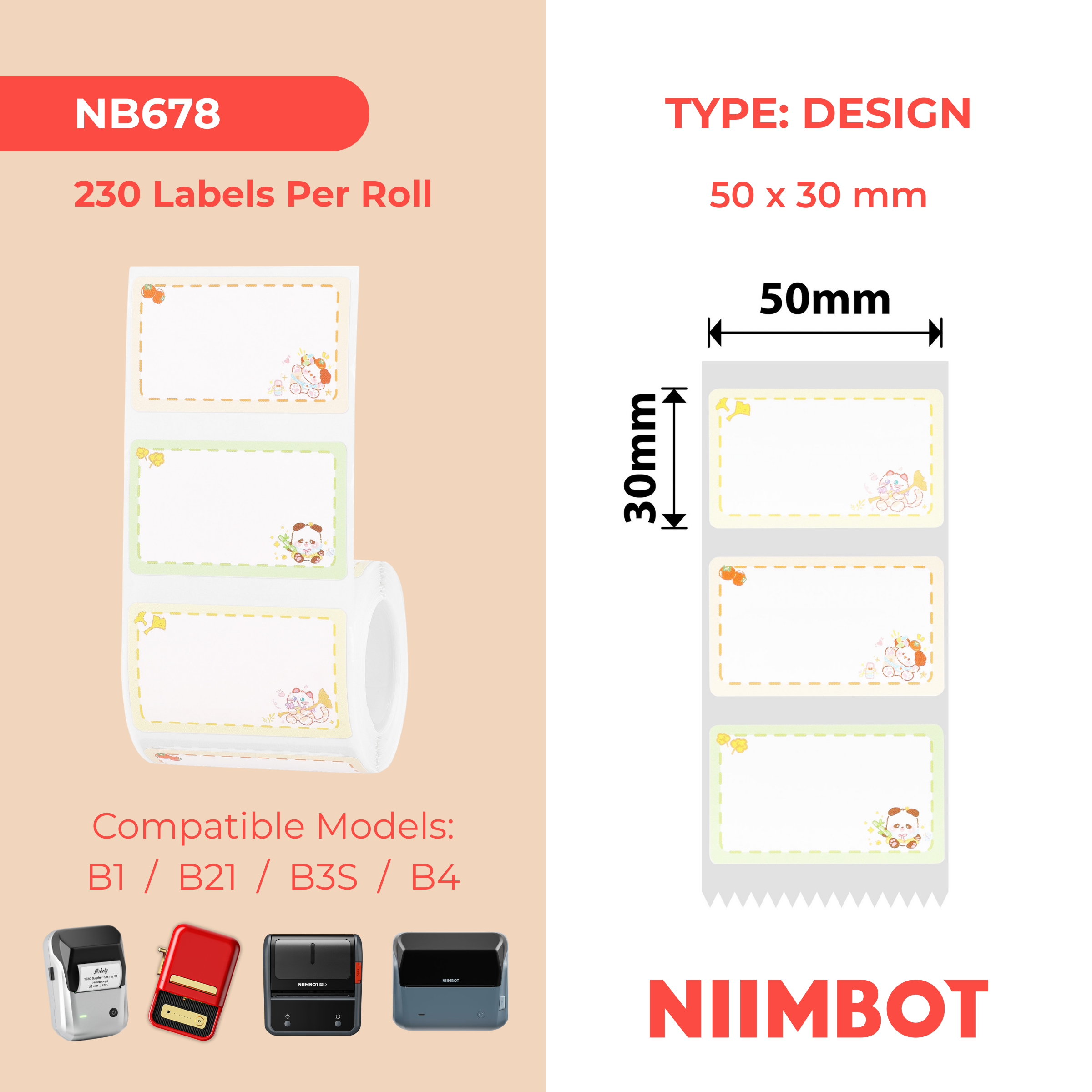 NB678 - NIIMBOT - B1 / B21 / B3S / B4 - 50X30MM - 230 ANIMAL AUTUMN OUTING LABELS