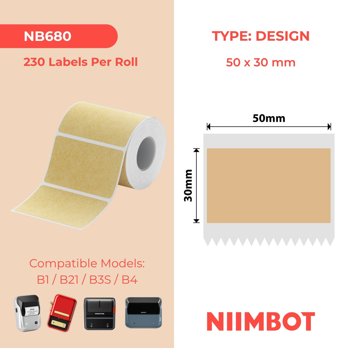 NIIMBOT-Gamme B-50 x 30 mm-Bois dur-230 étiquettes